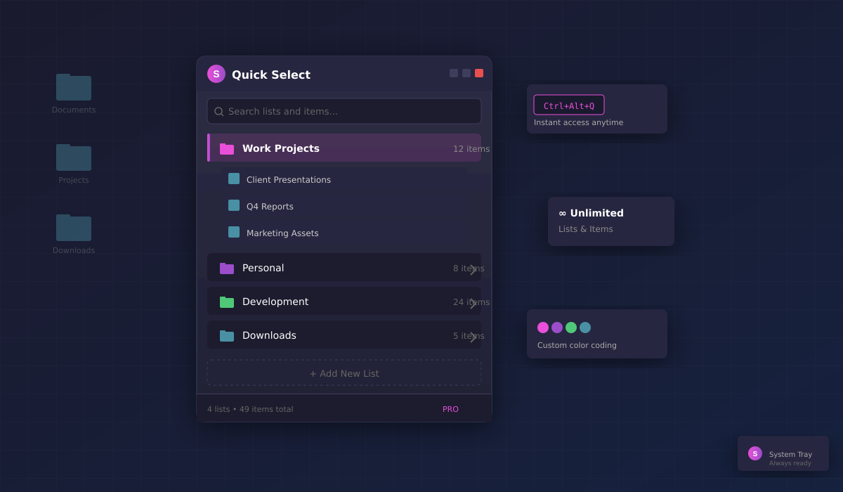 Quick Select floating panel interface